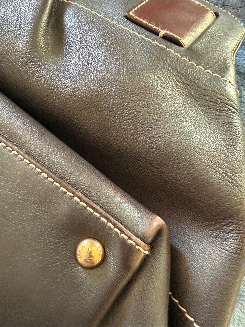 Authentic Brown Leather Tote with Gold Hardware - Picture 16 of 17